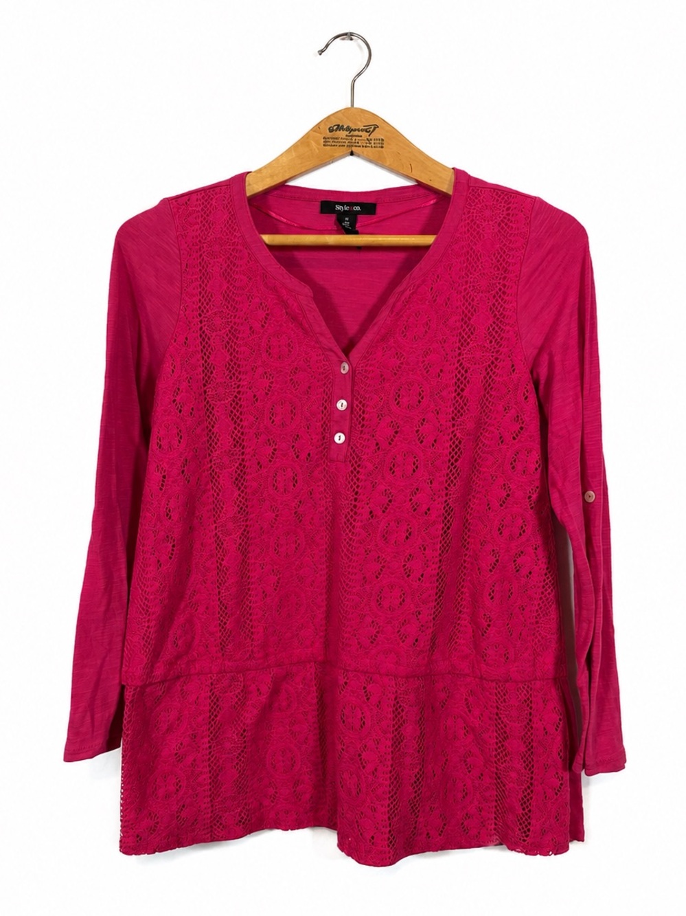 Style & Co Lace Top Size S Boho Blouse Casual Comfy Fall Layering Vibrant Comfy